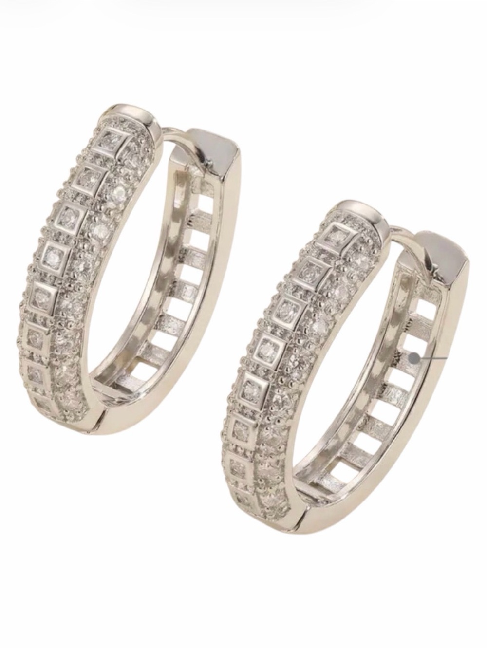 Pave Hoop CZ Patterned Earrings NWT - Picture 3 of 5